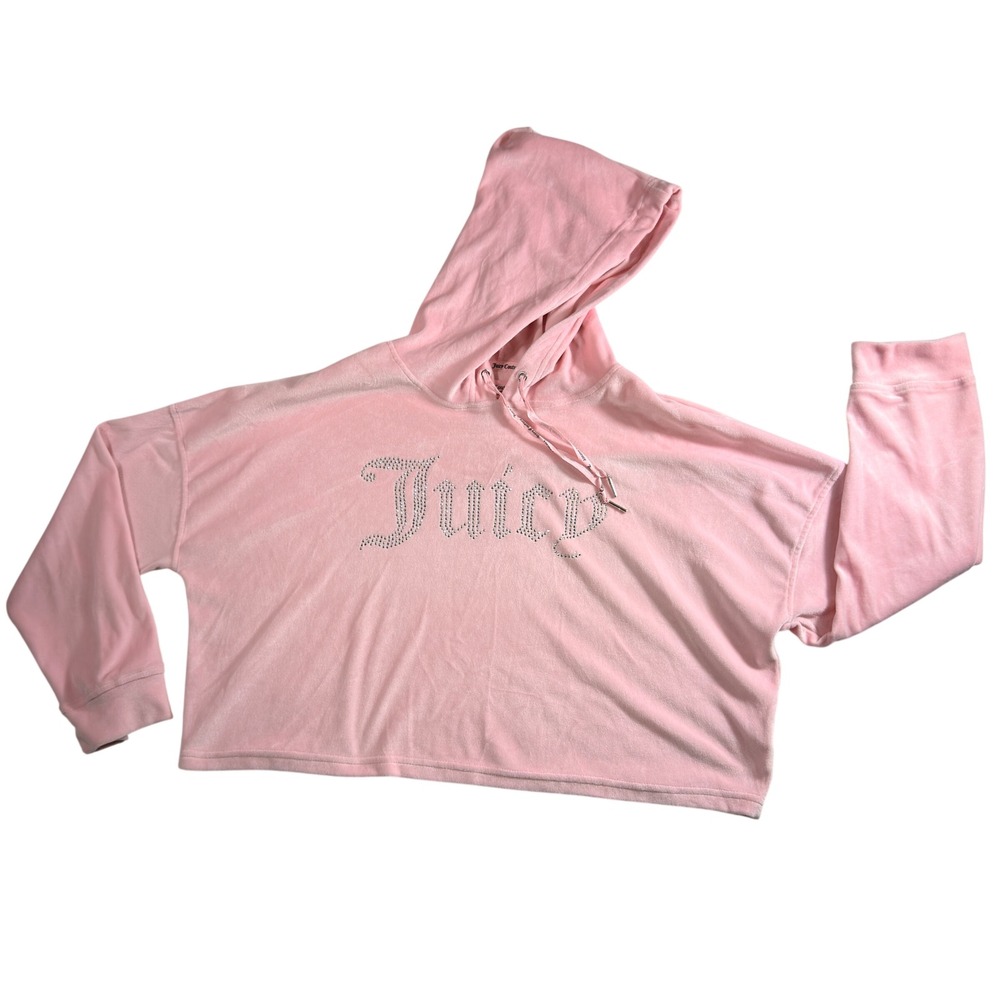 Juicy Couture Velour Loungewear Hoodie XL Pink Rhinestone Logo Y2K Glam